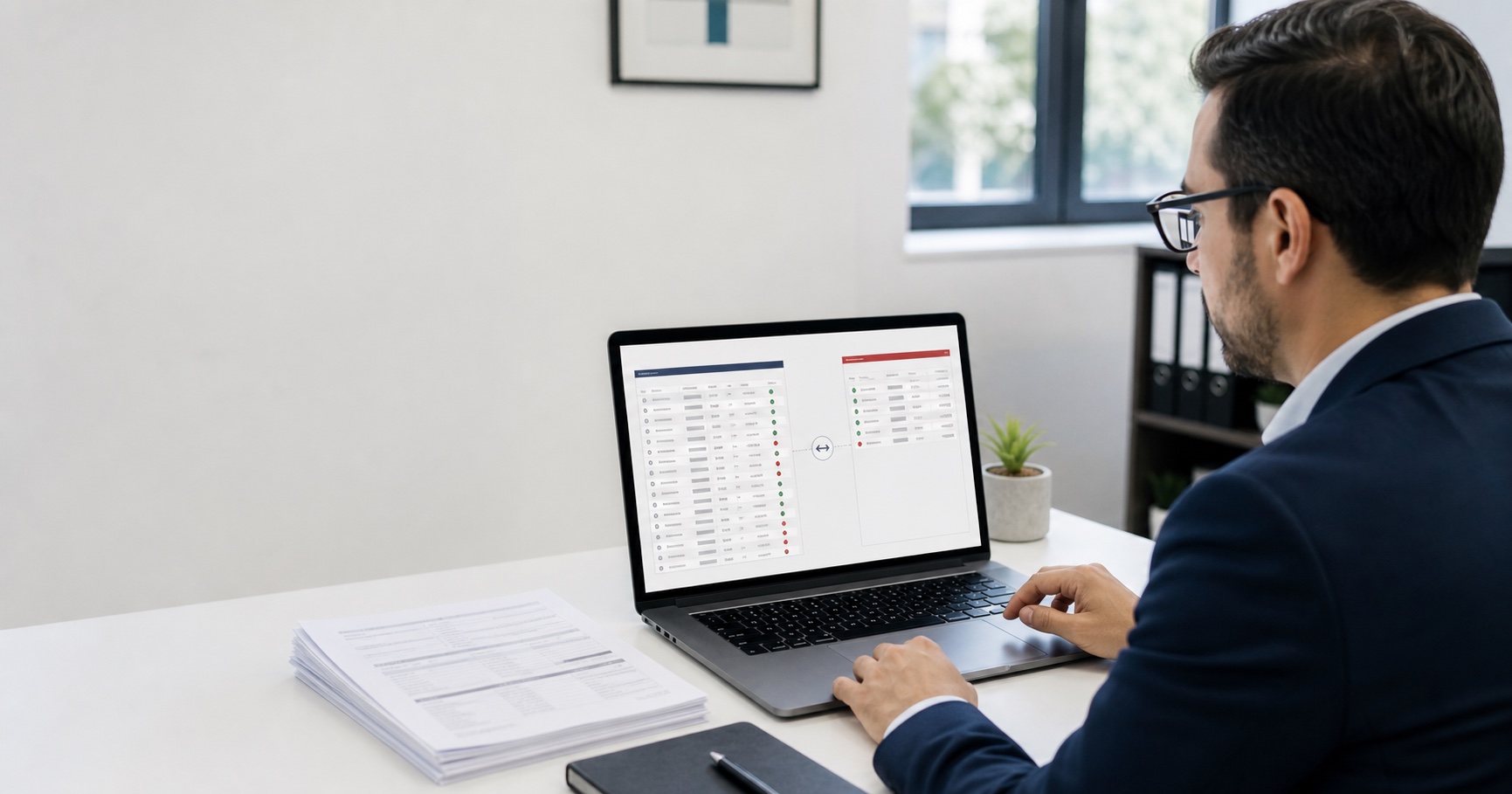 Contador comparando un inventario de metadata con archivos XML disponibles en un sistema fiscal