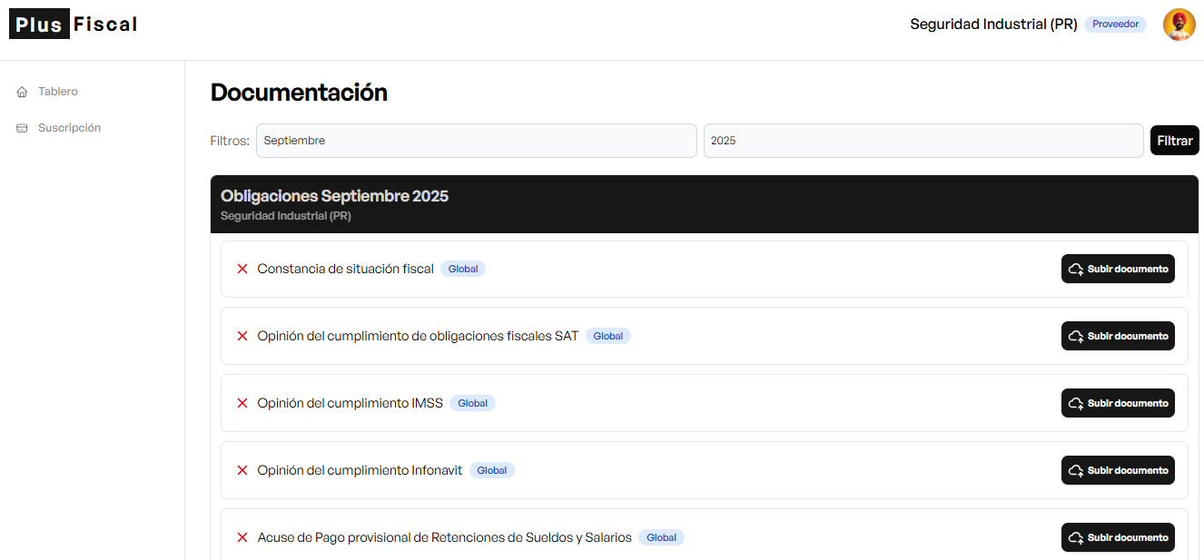 Obligaciones por subir vista proveedor