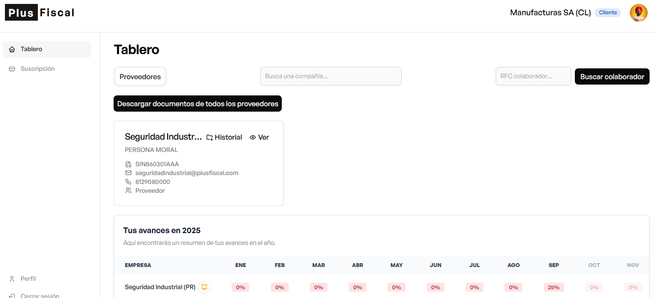 Vista Tablero de cliente con actualización en septiembre